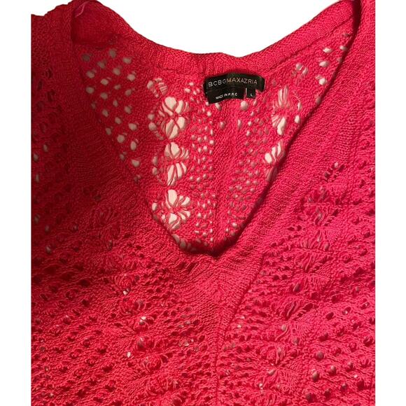 BCBG Maxazria Crocheted Linen Cotton Blend Bohemian Top Pink Lge Oversized Retro - Picture 5 of 8